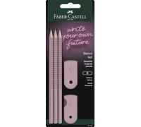 Faber-Castell Set de crayons Grip 2001 avec étui, taille-crayon, gomme, 3 crayons Rose Shadows