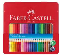 Faber-Castell 112423 - Crayons de couleur Colour GRIP 2001, 24 crayons de couleur dans un étui métallique, incassables, pour enfants et adultes