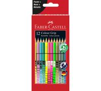 Faber-Castell Colour Grip Lot de 12 crayons de couleurs - Pastel, néon et métallique