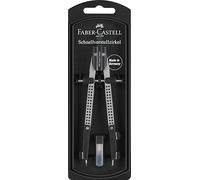 FABER-CASTELL - Compas à réglage rapide articulé argent | Compas à branches articulées, avec pièces de rechange et mines, pour l'école, la formation et le dessin technique