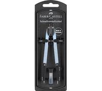 FABER-CASTELL - Compas à réglage rapide articulé Sky Blue | Compas à branches rabattables, avec pièces de rechange et mines, pour l'école, la formation et le dessin technique