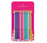 Faber-Castell – Crayons de couleur Sparkle 201737, coffret 12 pièces, étui métal, triangulaires