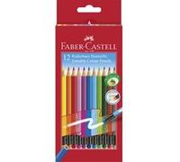 Faber-Castell Crayons de couleur gommables 116612, gomme intégrée, étui carton de 12