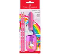 Faber-Castell Set d'écriture 111518 – Licorne, crayons HB, taille-crayon et gomme – 4 pièces, rose