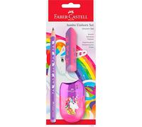 Faber-Castell - Set d'écriture 111528 Licorne pour enfants avec crayon jumbo, taille-crayon et gomme