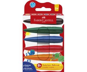 FABER-CASTELL - Crayons de cire, lot de 6, à partir de 3 ans | Forme ergonomique adaptée aux doigts des enfants, couleurs effaçables pour dessiner sans appuyer trop fort