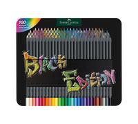 Faber-Castell 116490 Black Edition 100 Crayons de Couleur dans une Boîte en Métal, Résistants à la Rupture, Prise en Main Ergonomique, Crayon de Couleurs Colorier sur Papier Clair et Foncé