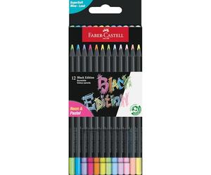 FABER-CASTELL - Crayons de couleur Black Edition, 12 néon et pastel | Pour le papier clair et foncé, avec un rendu doux des couleurs, résistant à la rupture et ergonomique