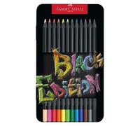 FABER-CASTELL Crayons de Couleur Black Edition 12 Pièces en Boîte Métal