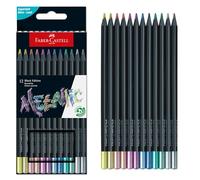 Faber-Castell Black Edition Lot de 12 crayons de couleur métallisés en bois noir et mine super douce, crayons de couleur métallisés pour enfants, débutants et artistes