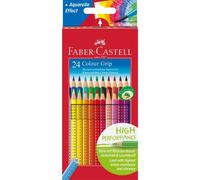 FABER-CASTELL 112424 - Crayons de couleur Colour Grip pour enfants, 24 crayons avec grip et corps triangulaire, pigments hydrosolubles, facilement lavables et incassables