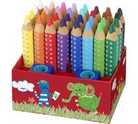 Faber-Castell - Crayons de couleur Grippy, 32 crayons et 2 taille-crayons | Crayons de couleur épais 3-en-1 pour les tout-petits, jumbo ergonomique avec picots antidérapants, facilement lavables