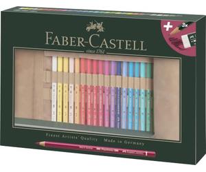 FABER-CASTELL - Crayons de couleur Polychromos avec étui à crayons | Avec 30 crayons de couleur d'artiste, 3 crayons Castell 9000 et une gomme pour les déplacements