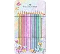FABER-CASTELL 201910 - Coffret de crayons de couleur Sparkle Pastel 12 pièces, dans un étui métallique, triangulaires, incassables