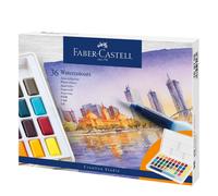 Faber-Castell 169736 - Peintures aquarelles, 36 godets, avec pinceau à réservoir d'eau
