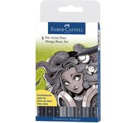 Faber-Castell - Set 8 Stylos PITT artist pen, Encre Dessin Manga Basic - 167107
