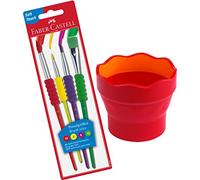 Faber-Castell - Gobelet à eau Clic & Go, matériel d'apprentissage, rouge + set de pinceaux.