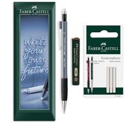 Faber-Castell Grip 1345 Ensemble de porte-mines HB de 0,5 mm avec mines en polymère et recharges de gomme de rechange pour l'écriture, les croquis, le dessin technique (Gris Pierre)