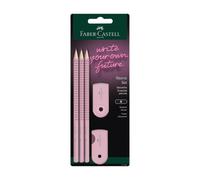 Faber-Castell Set de crayons Grip 2001 avec étui, taille-crayon, gomme, 3 crayons Rose Shadows