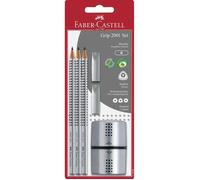 Faber-Castell - Set d'écriture GRIP 2001 argent - 3 crayons HB, 2 gommes, 1 taille-crayon