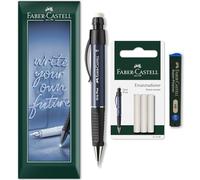 Faber-Castell Grip Plus Porte-mines + 12 mines HB de 0,7 mm + Gommes dans un emballage enveloppe Corps bleu