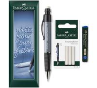 Faber-Castell Grip Plus Porte-mines + 12 mines HB de 0,7 mm + Gommes dans un emballage enveloppe Corps gris pierre