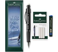Faber-Castell Grip Plus Porte-mines + 12 mines HB de 0,7 mm + Gommes dans un emballage enveloppe Corps noir