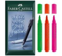 Faber-Castell Grip Textliner Surligneur | Surligneurs triangulaires translucides avec encre verte, orange et rose | Pointe biseautée de 1 à 5 mm | Lot de 3 marqueurs dans une enveloppe cadeau