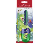 Faber-Castell Set d'écriture 111529 Dino, crayon jumbo, taille-crayon et gomme pour enfants