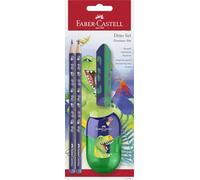 Faber-Castell - Kit d'écriture Dino avec crayons, taille-crayon et gomme | Trousse scolaire pour enfants comprenant 2 crayons HB, un taille-crayon et une gomme