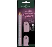 Faber-Castell – Kit d'écriture GRIP Sparkle – 2 crayons graphite, taille-crayon et gomme – Rose