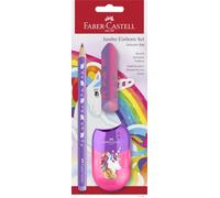 Faber-Castell - Set d'écriture 111528 Licorne pour enfants avec crayon jumbo, taille-crayon et gomme