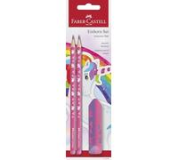 Faber-Castell Kit d'écriture 111516 Licorne – crayons HB et gomme – 3 pièces Rose