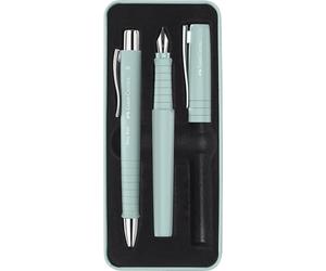 Faber-Castell - Kit d'écriture Poly Pen Caribic Blue, 2 pièces | Coffret cadeau comprenant un stylo plume B et un stylo à bille XB pour l'école, le bureau et le quotidien