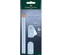 Faber-Castell Set de crayons 218471 Sparkle, taille-crayon, gomme & 2 crayons, sleeve bleu ciel