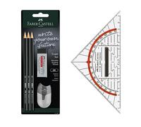 FABER-CASTELL - Kit d'examen avec équerre, crayons et accessoires | Kit scolaire comprenant une équerre, des crayons HB, une gomme et un taille-crayon