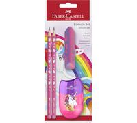 Faber-Castell Set d'écriture 111518 – Licorne, crayons HB, taille-crayon et gomme – 4 pièces, rose