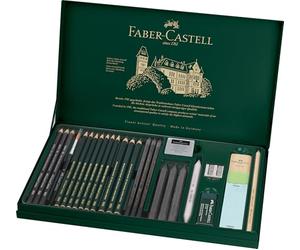 Faber-Castell - Kit Pitt Graphite, 26 pièces, dans un étui en carton | Crayons et craies graphite professionnels avec accessoires pour croquis, dessins et ombrages