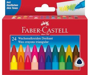 Faber-Castell - Lot de 24 crayons de cire triangulaires | Forme triangulaire ergonomique, couleurs vives, imperméable - pour la maternelle et l'école