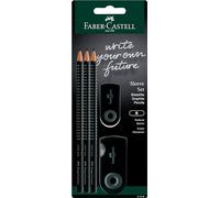 FABER-CASTELL Lot de 3 crayons à papier Grip 2001 B, 1 mini gomme, 1 boîte d'affûtage double