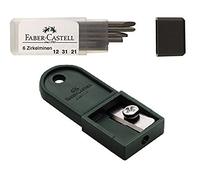 Faber-Castell Lot de 6 boîtes à mines circulaires universelles pour compas avec taille-mine pour mines de piège (boîte de 6 + taille-crayon)