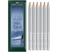 Faber-Castell Lot de 6 crayons graphite triangulaires Jumbo Grip - Corps argenté - Enveloppe cadeau (Grade HB)