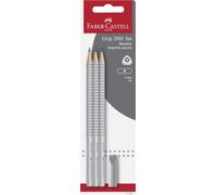 FABER-CASTELL - Lot de crayons Grip 2001, 4 pièces | Avec 3 crayons de dureté B et 1 gomme, kit d'écriture pour enfants et adultes