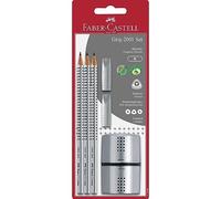 FABER-CASTELL - Lot de crayons Grip 2001, 6 pièces | Composé de 3 crayons, 2 gommes et 1 taille-crayon, kit d'écriture pour enfants et adultes