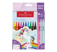 Faber-Castell Set de feutres 554213 13 feutres couleurs standard et pastel, autocollants licorne