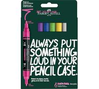 FABER-CASTELL - Lot de marqueurs acryliques Multimark, 6 couleurs | 6 marqueurs acryliques à double pointe, résistants à l'eau et à séchage rapide