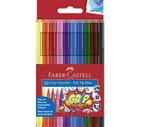 Faber-Castell – Feutres Grip Colour – Pochette de 10 – Triangulaire, pointe fine – Multicouleur Bleu