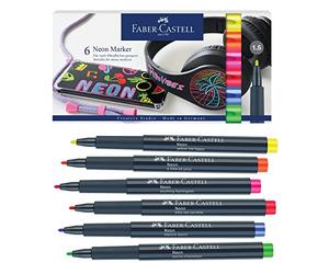FABER-CASTELL - Lot de marqueurs néon Layoutmarker, 6 couleurs | Couleurs néon vives pour les croquis, les maquettes et les projets créatifs