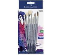 Faber-Castell 282891 Lot de 6 pinceaux Ronds et Plats pour Peinture Acrylique, Aquarelle et Huile