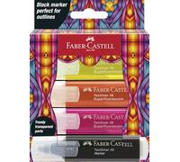 FABER-CASTELL - Lot de surligneurs Glassy néon, 4 surligneurs | Surligneurs aux couleurs néon avec pointe en biseau et marqueur noir pour des marquages de 1 à 5 mm